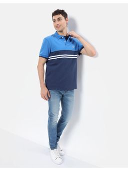 American Eagle - Men Blue Striped Pique Polo T-Shirt