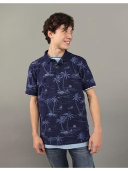 American Eagle - Men Blue Flex Pique Printed Polo Shirt