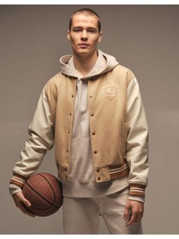 American Eagle - Men Beige Varsity Bomber Jacket