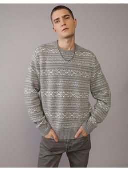 American Eagle - Grey Printed Round Neck Sweater