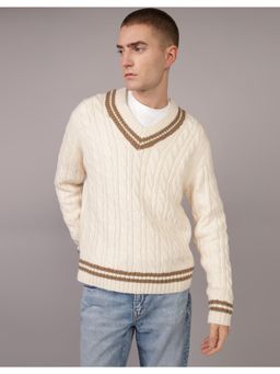American Eagle - White Textured V-Neck Sweater