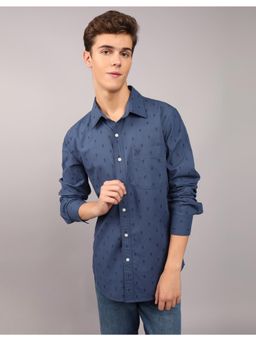 American Eagle - Men Navy Blue Printed Slim Fit Everyday Button-Up Shirt