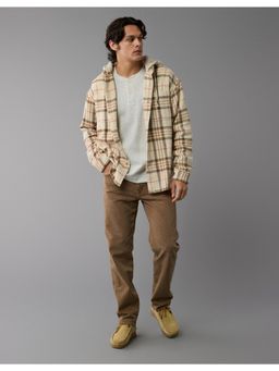 American Eagle - Men White Hooded Flannel Shirt