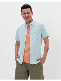 American Eagle - Men Green Short-Sleeve Everyday Oxford Button-Up Shirt