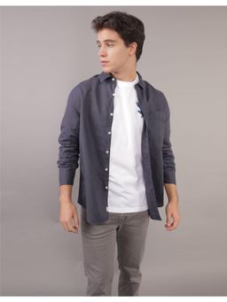 American Eagle - Men Black Linen Button-Up Shirt