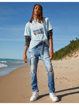 American Eagle - Men Blue Air Flex+ Patched Slim Fit Jeans