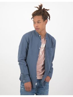 American Eagle - Men Blue Band Linen Button-Up Shirt