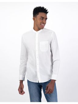 American Eagle - Men White Band Linen Button-Up Shirt