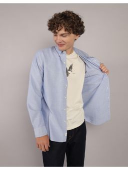 American Eagle - Men Blue Slim Fit Solid Oxford Button-Up Shirt