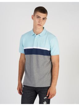 American Eagle - Men Blue Striped Colorblock Icon Polo T-shirt