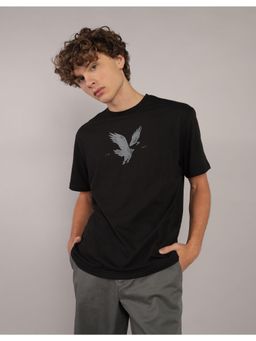 American Eagle - Men Black Logo Print T-shirt