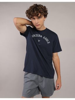 American Eagle - Men Navy Blue Logo Print T-shirt