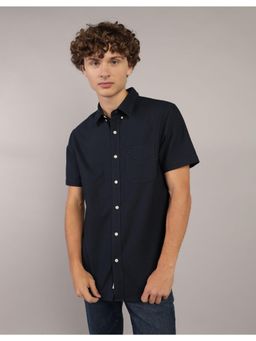 American Eagle - Men Navy Blue Solid Half Sleeves Shirt