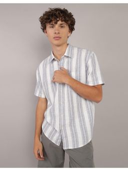 American Eagle - Men White and Grey Stripes Button-Up Shirt