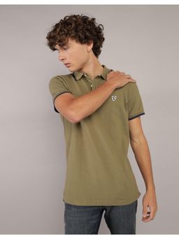 American Eagle - Men Olive Tipped Flex Pique Polo T-shirt