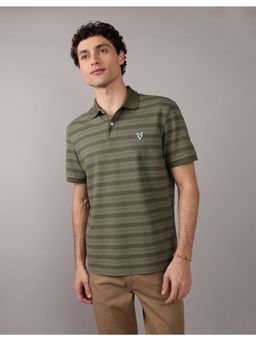 American Eagle - Men Olive Flex Pique Striped Polo T-shirt