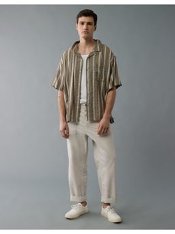 American Eagle - Men Green Poolside Striped Button-Up Shirt