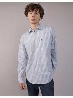 American Eagle - Men Blue Everyday Poplin Button-Up Shirt