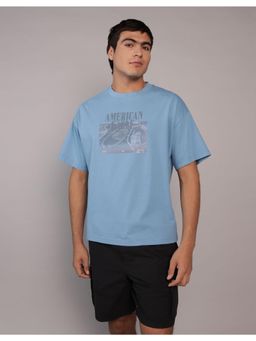 American Eagle - Men Blue Cotton Round Neck T-Shirt