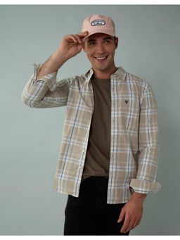 American Eagle - Men Beige Checks Slim Fit Full Sleeves Shirt