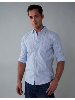 American Eagle - Men Blue Slim Fit Stripes Full Sleeves Shirt