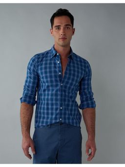 American Eagle - Men Blue Checks Slim Fit Full Sleeves Shirt