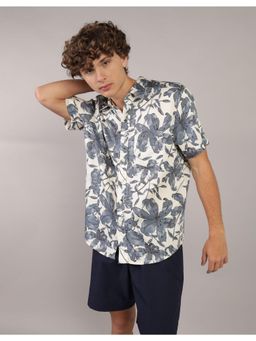 American Eagle - Men Grey Floral Print Slim Fit Half Sleeves Shirt