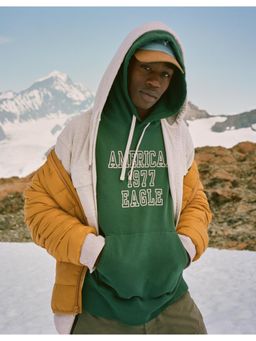 American Eagle - Men Green Logo Typogrpahy Pullover Hoodie