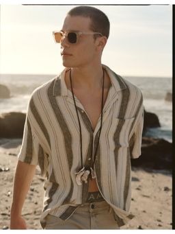 American Eagle - Men Textured Striped Button-Up Poolside Shirt