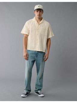 American Eagle - Men Cream Textured Printed Button-Up Poolside Shirt