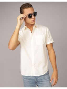 American Eagle - Men Cream Poolside Embroidered Button-Up Shirt