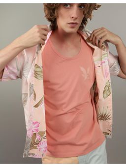 American Eagle - Men Peach Floral Button-Up Poolside Shirt