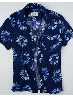 American Eagle - Men Blue Tropical Button-Up Resort Shirt
