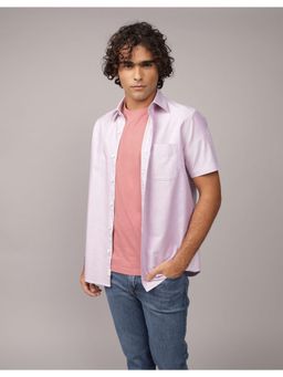 American Eagle - Men Lavender Short Sleeve Slim Fit Button-Up Shirt