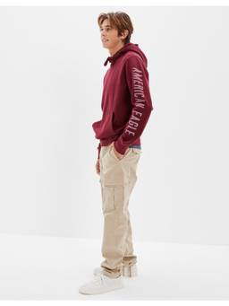 American Eagle - Men Maroon Super Soft Icon Graphic Hoodie