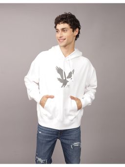 American Eagle - Men White Logo Graphic Hoodie