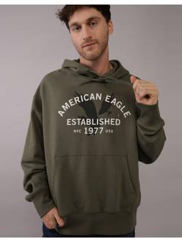American Eagle - Men Green Logo Graphic Hoodie