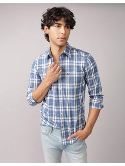 American Eagle - Men Rustic Blue Everyday Poplin Button-Up Shirt