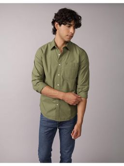 American Eagle - Men Camper Green Everyday Relaxed Fit Poplin Button-Up Shirt