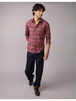 American Eagle - Men Red Beam Everyday Relaxed Fit Poplin Button-Up Shirt