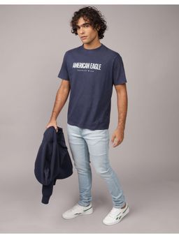 American Eagle - Men Navy Blue Logo Graphic T-Shirt