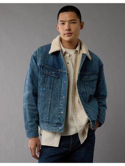 American Eagle - Men Blue Sherpa Denim Trucker Jacket