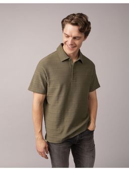 American Eagle - Men Green Textured Polo T-Shirt