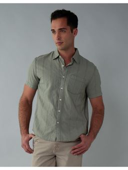 American Eagle - Men Green Poolside Embroidered Button-Up Shirt