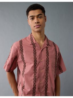 American Eagle - Men Pink Poolside Embroidered Button-Up Shirt
