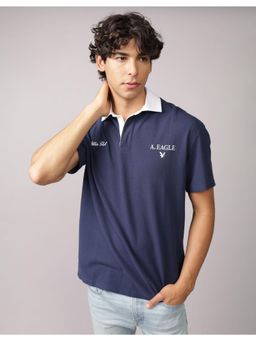 American Eagle - Mens Midnight Blue Graphic Pique Polo T-Shirt