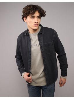 American Eagle - Men Black Wash Long Sleeve Denim Shirt