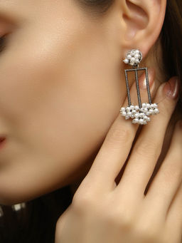 Adwitiya - Women Silver Plated Pearl Drop Earrings