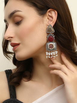 Adwitiya - Women Traditional Silver Plated Pearl Tassels Earrings