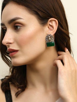 Adwitiya - Women Silver Plated Peacock Design Stone Studded Earrings